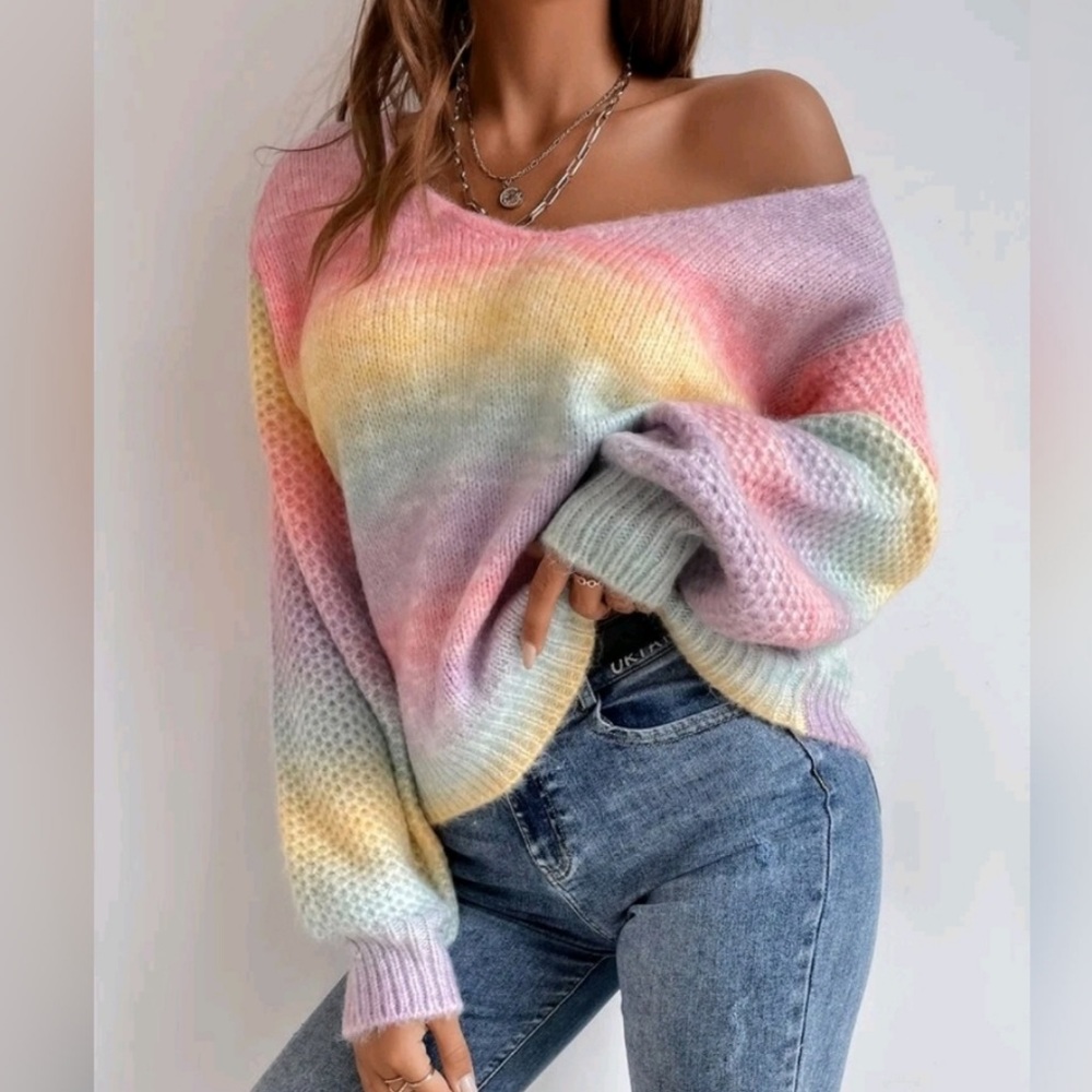 Comfy Plus Size Ombre Knit Sweater Top